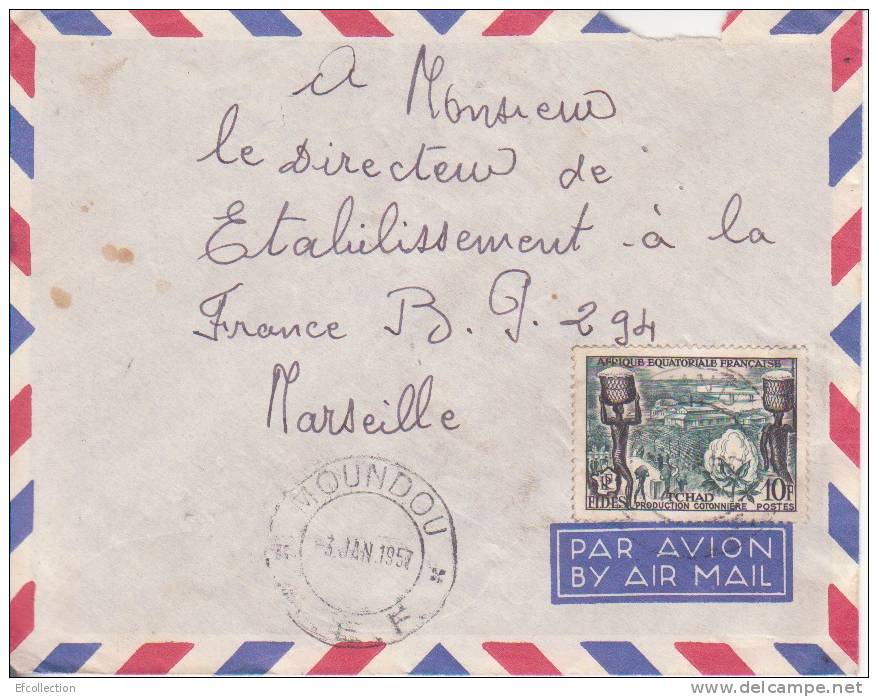 Moundou Tchad Afrique Colonie Française Lettre Par Avion Pour Marseille Marcophilie - Brieven En Documenten