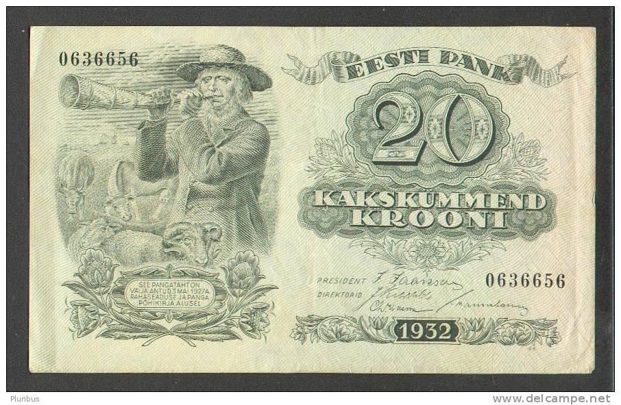 ESTONIA 20 KROONI 1932, USED - Estonia