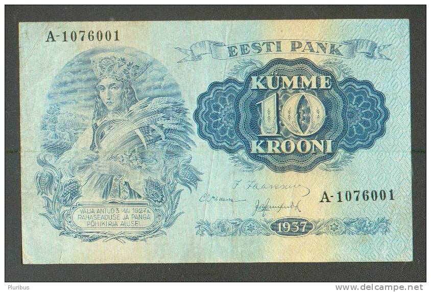 ESTONIA 10 KROONI 1937, USED - Estonie