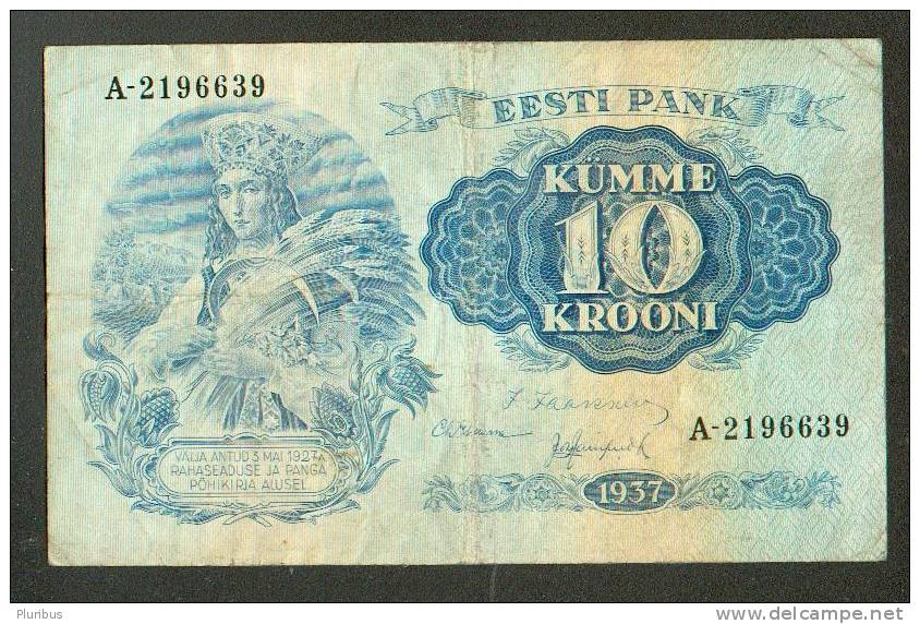 ESTONIA 10 KROONI 1937, USED - Estonie