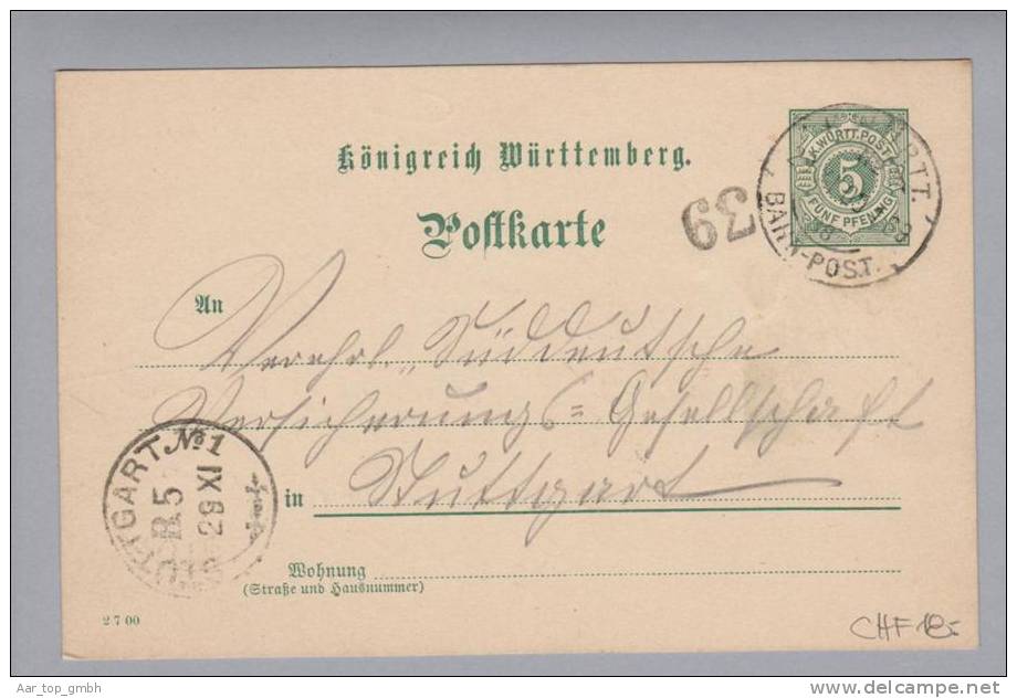 Heimat De BW Bahnpost K.Württ. 1900-11-29 O#48 L169 GS Klingenburg>Stuttgart - Postwaardestukken