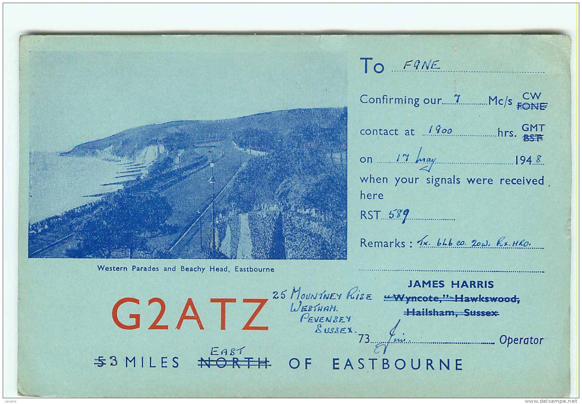 EAST BOURNE - MER - ROCHER - Carte Radio 1948 - Eastbourne