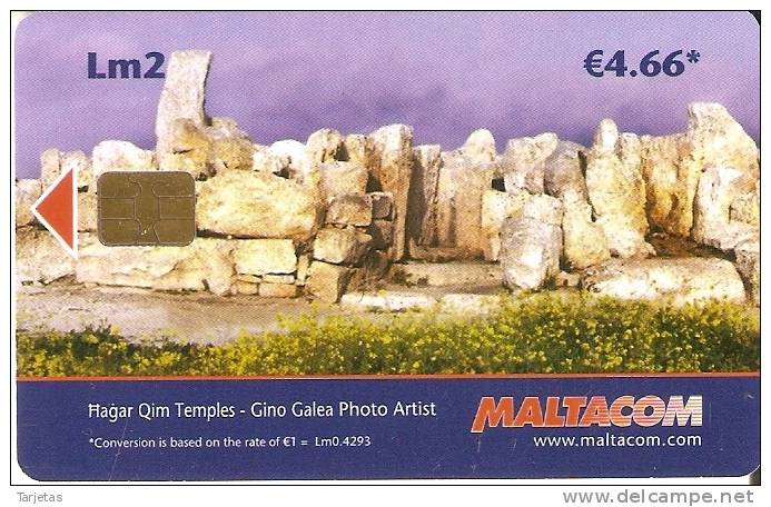 Nº379  TARJETA DE MALTA  DE HAGAR QIM TEMPLES - Malte