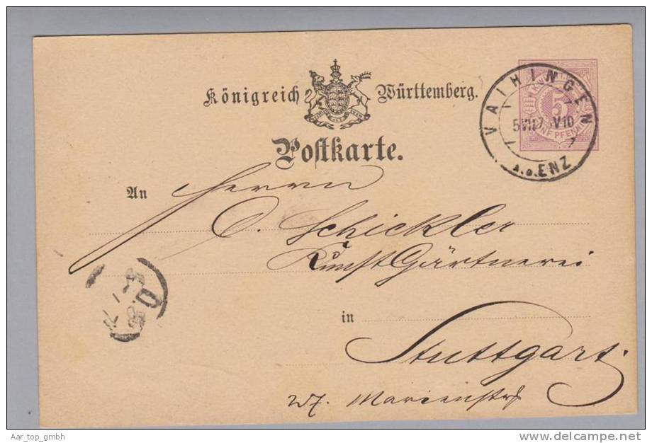 Heimat De BW Vaihingen 1876-07-05 Auf GS Nach Stuttgart - Enteros Postales