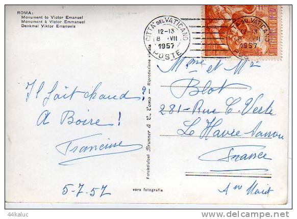 Cité Du Vatican 8/7/1957 Sur Carte Postale - Macchine Per Obliterare (EMA)