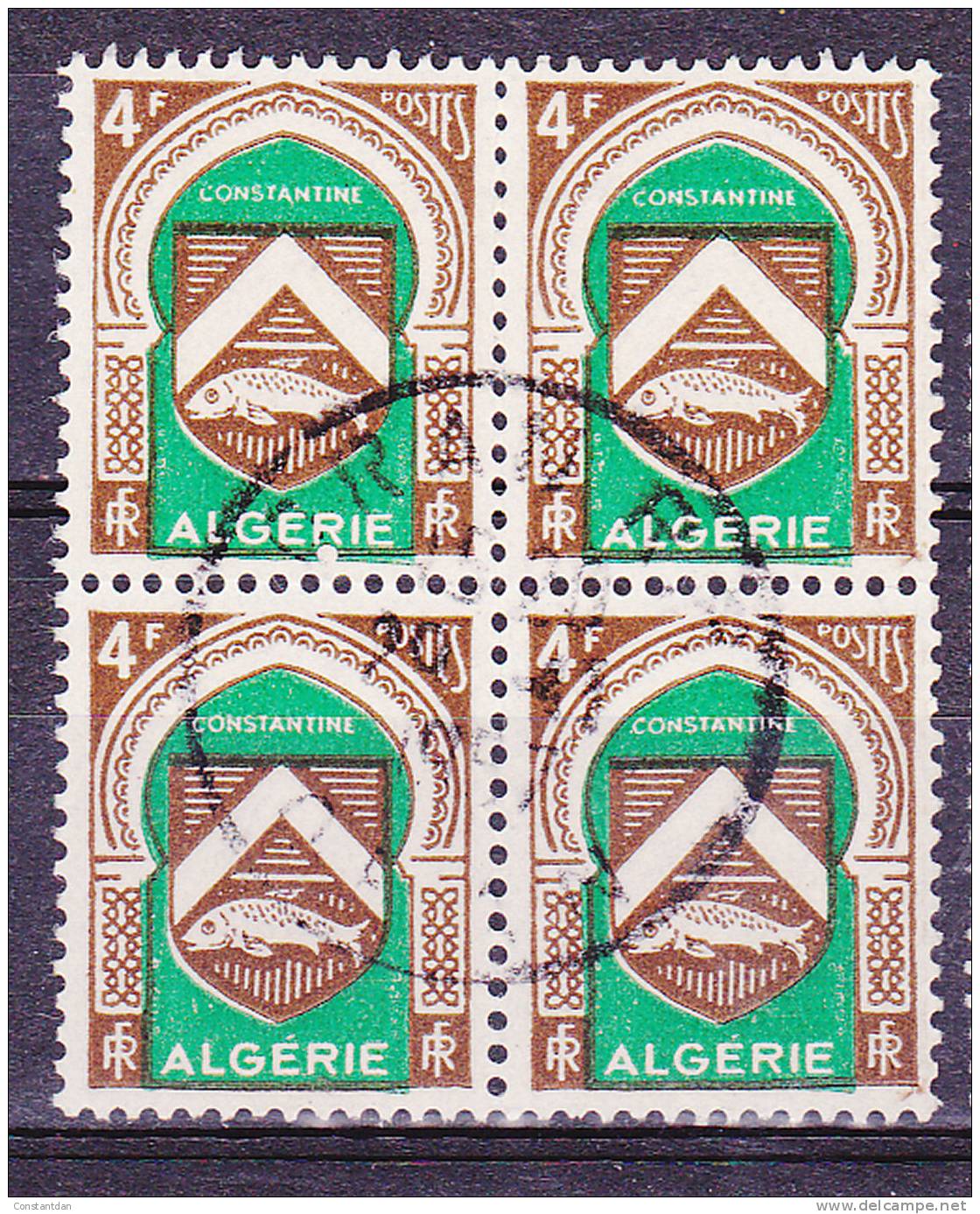 ALGERIE N° 263 ARMOIRIES DE VILLES CONSTANTINE BLOC DE 4 - Oblitérés