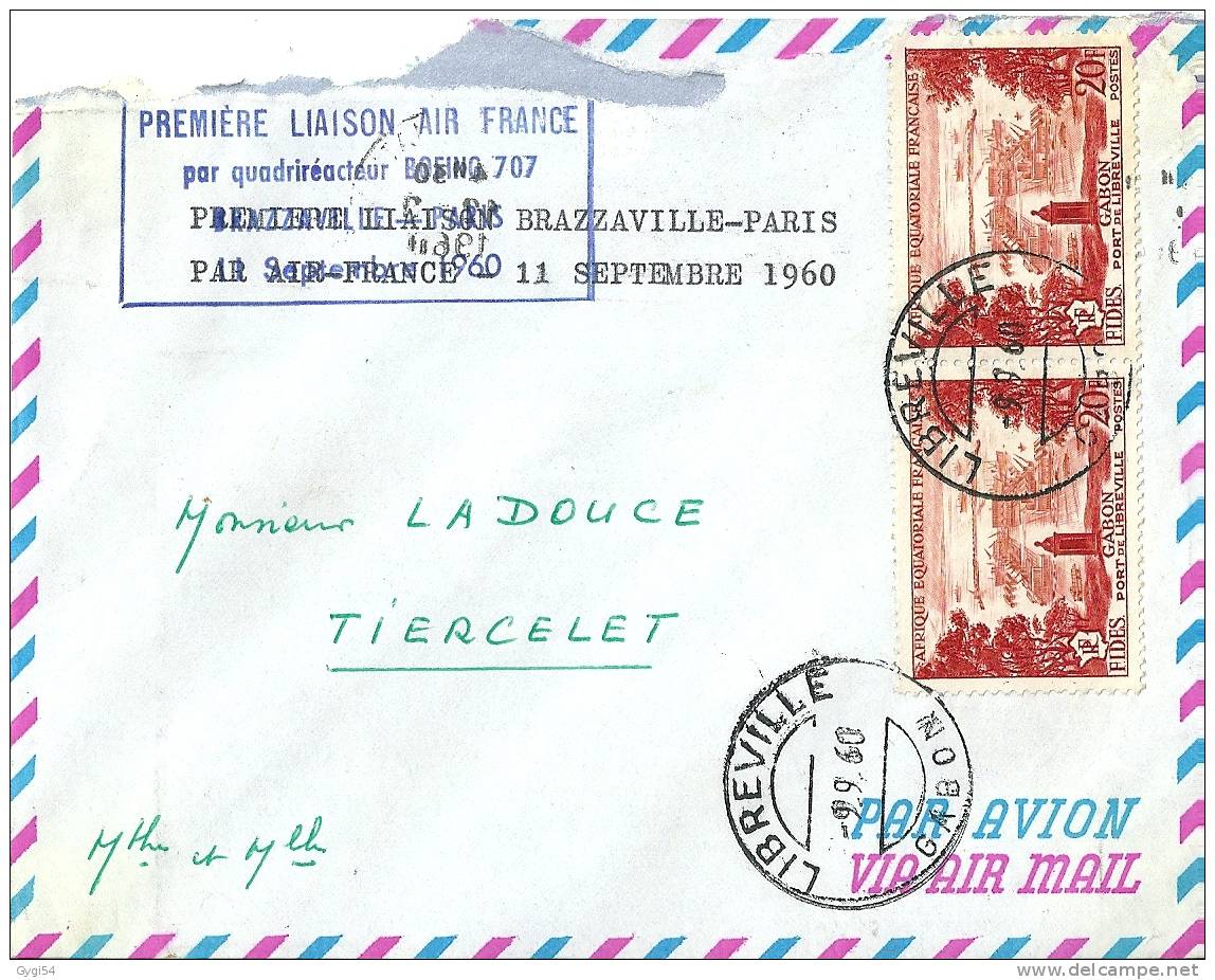 BRAZZAVILLE PARIS Première Liaison Air France Par Quadriréacteur Boeing 707 11/09/60 - First Flight Covers