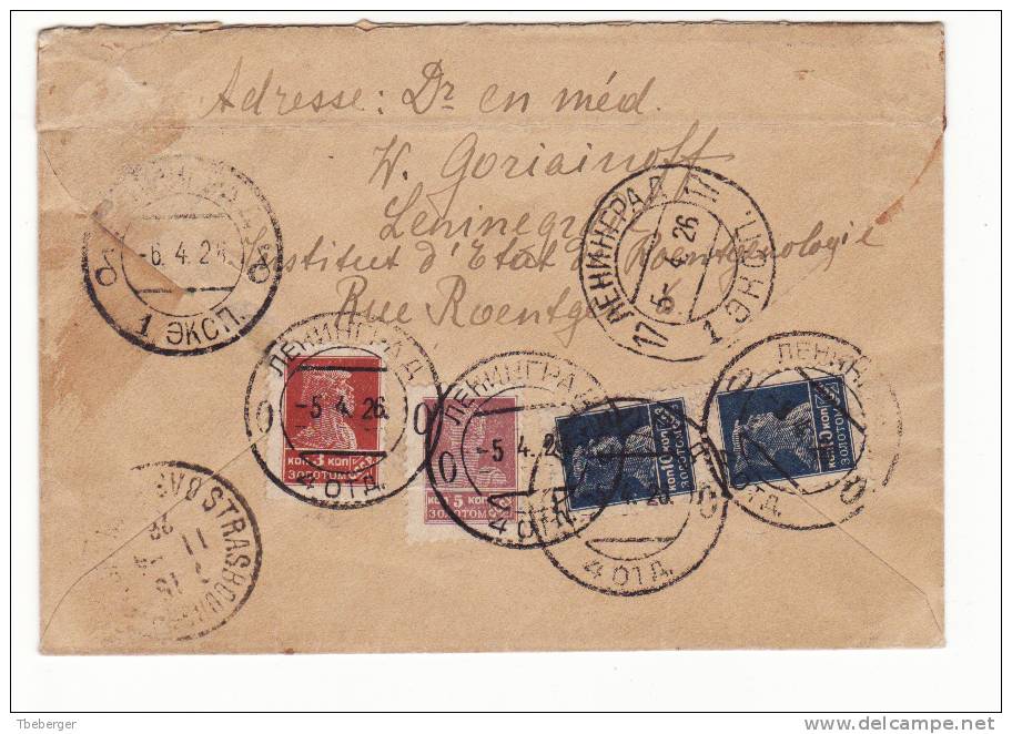 Russia USSR Registered Cover Leningrad To Strasbourg 1926; Old Petrograd R-label (g130) - Covers & Documents