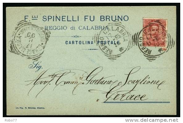 1899 Italy. Postal Card. Calabria 17.II.99. Regio.  (G15b023) - Stamped Stationery