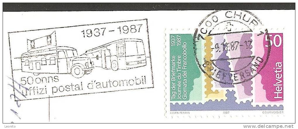 Chur Mit Wappen Stempel 50 Onns Uffizi Postal D'automobil 50 Jahre Automobil-Postbüro 1987 - Chur
