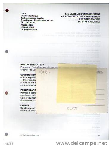 Fiche Marine Nationale Bateau Simulateur D' Entraînement à La Conduite De Ventilation Des Sous Marin Type Agosta - Equipment