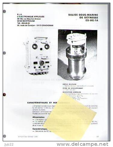 Fiche Marine Nationale Bateau Balise Sous Marine De Détresse ES-UG-1A Pour Sous Marin - Equipment