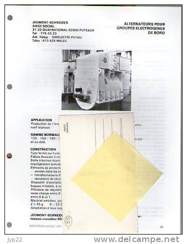 Fiche Marine Nationale Bateau Alternateur Pour Groupe Electrogène De Bord - Jeumont Schneider - Equipement