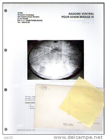 Fiche Marine Nationale Radome Ventral Pour Avion Mirage IV - Protection De L'antenne De Navigation Des Avions - Equipment