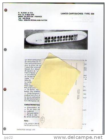 Fiche Marine Nationale Lance Cartouche ALKAN Type 500 - Anti-véhicules Photo-éclair éclairantes Fumigènes ... - Equipement