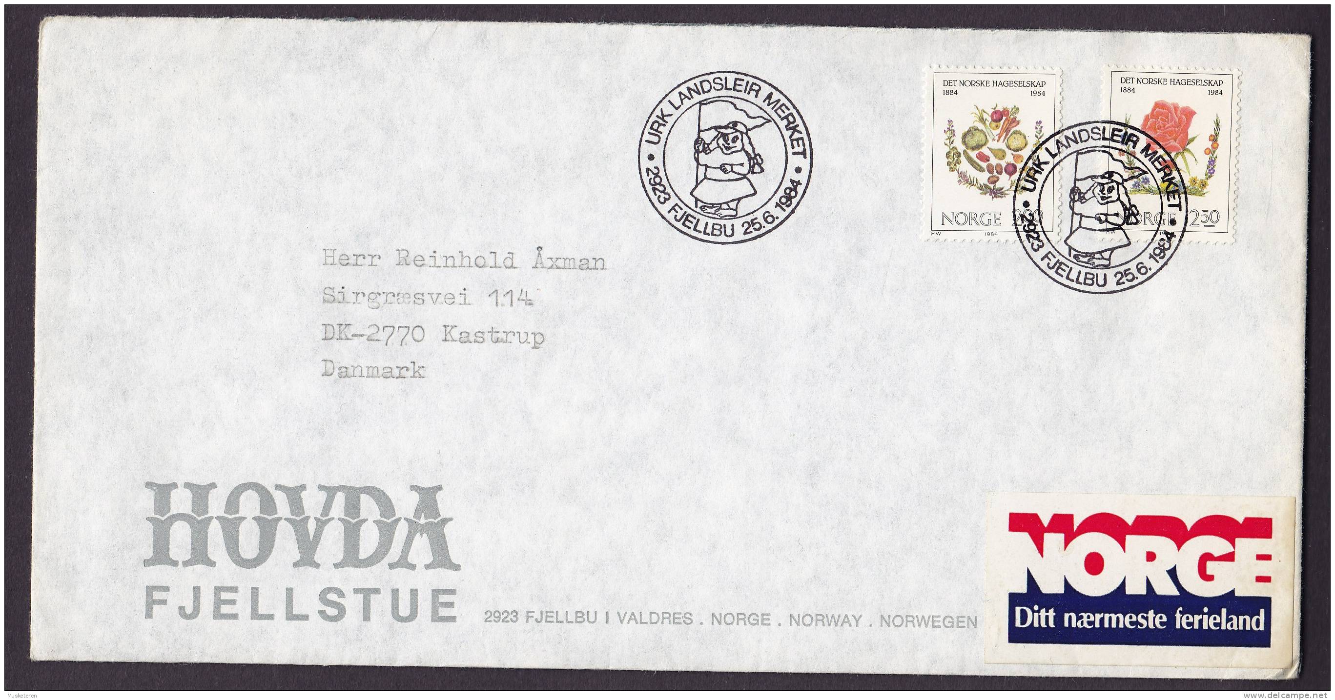 Norway HOVDA FJELLSTUE Valdres Special Cancel URK LANDSLEIR Fjellbu 1984 Cover To Denmark Scouts Jamboree Pfadfinder - Briefe U. Dokumente