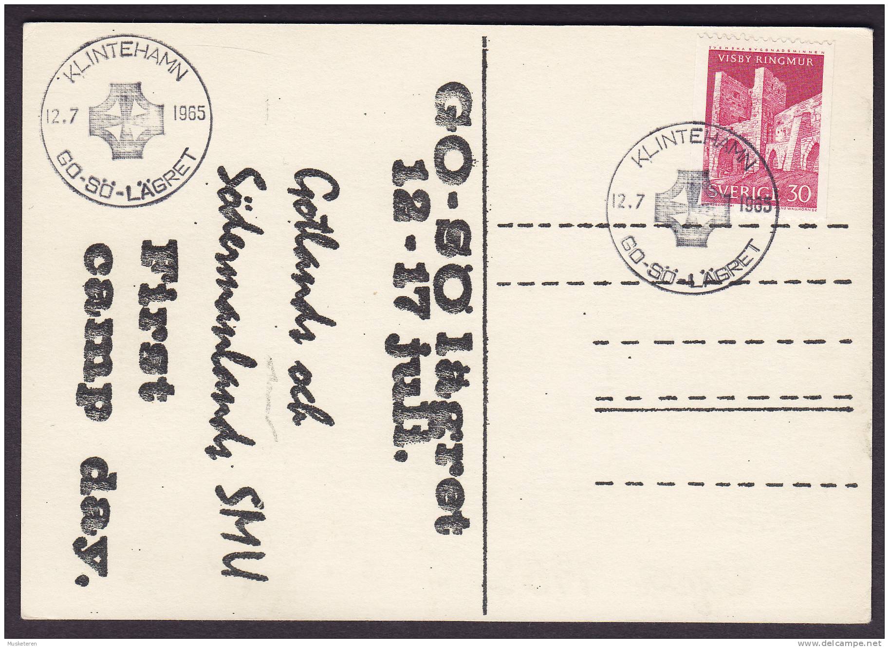 Sweden Special Cancel KLINTEHAMN Go-Sö-lägret 1965 Card Scouts Jamboree Pfadfinder (2 Scans) - Brieven En Documenten