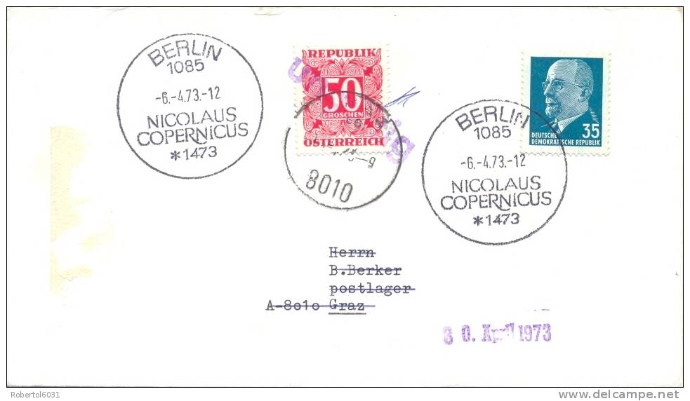 Germany DDR 1973 Cover From Berlin To Graz (Austria) Returned To Sender With Austrian Tax Stamp 0,50 Groschen - Briefe U. Dokumente