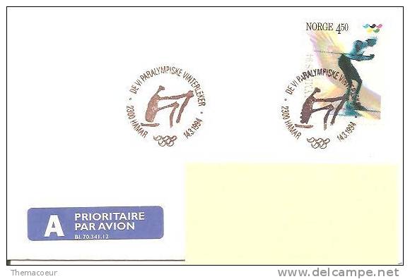 Norvège Paralympic Winter Games Lillehammer ,  Jeux Paralympiques D'hiver 1994 , Stamp Concordant - Handisport