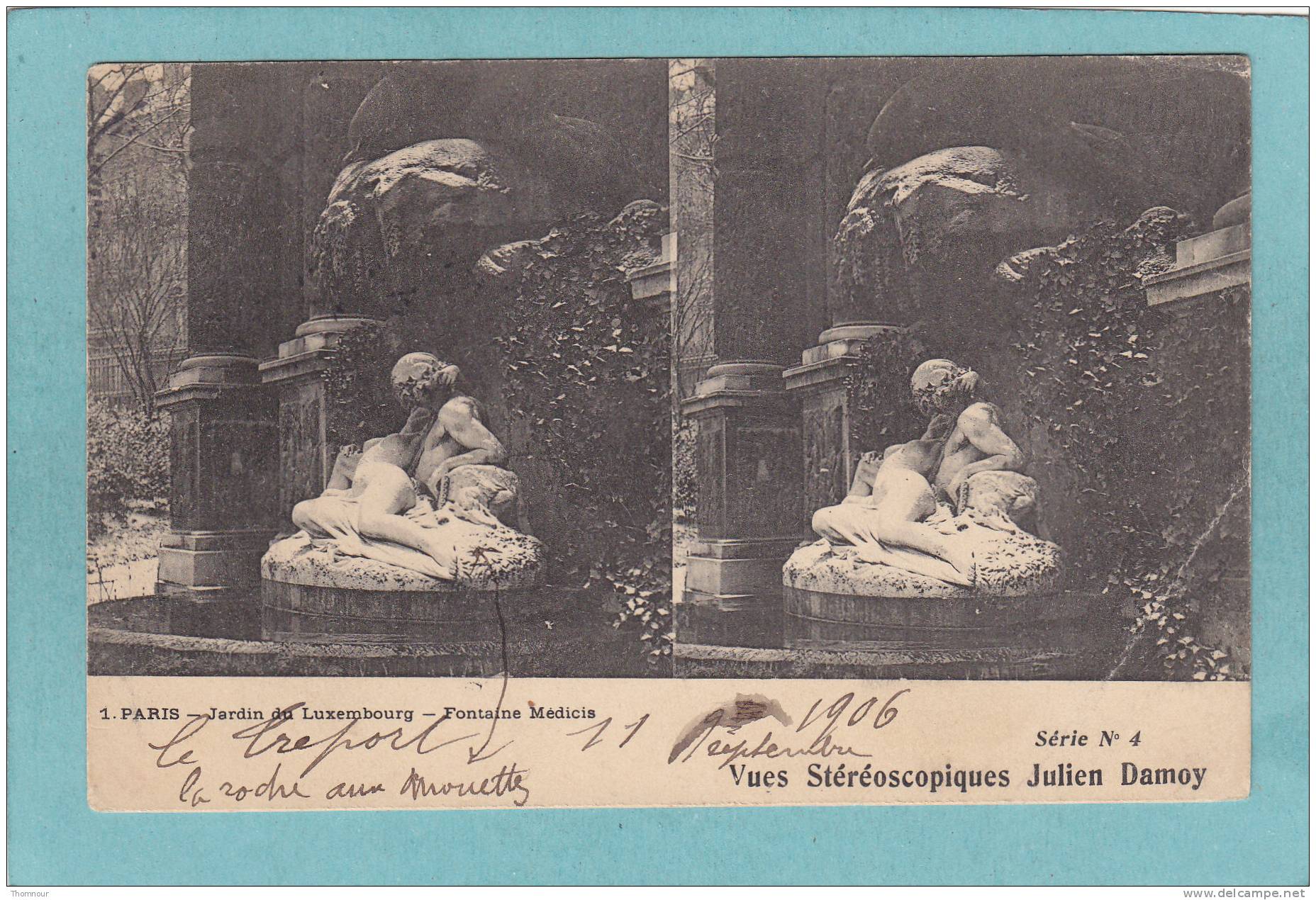 75  -  PARIS  - Jardin Du Luxembourg - Fontaine Medicis.  -  1906  -  CARTE STEREO  - - Estereoscópicas