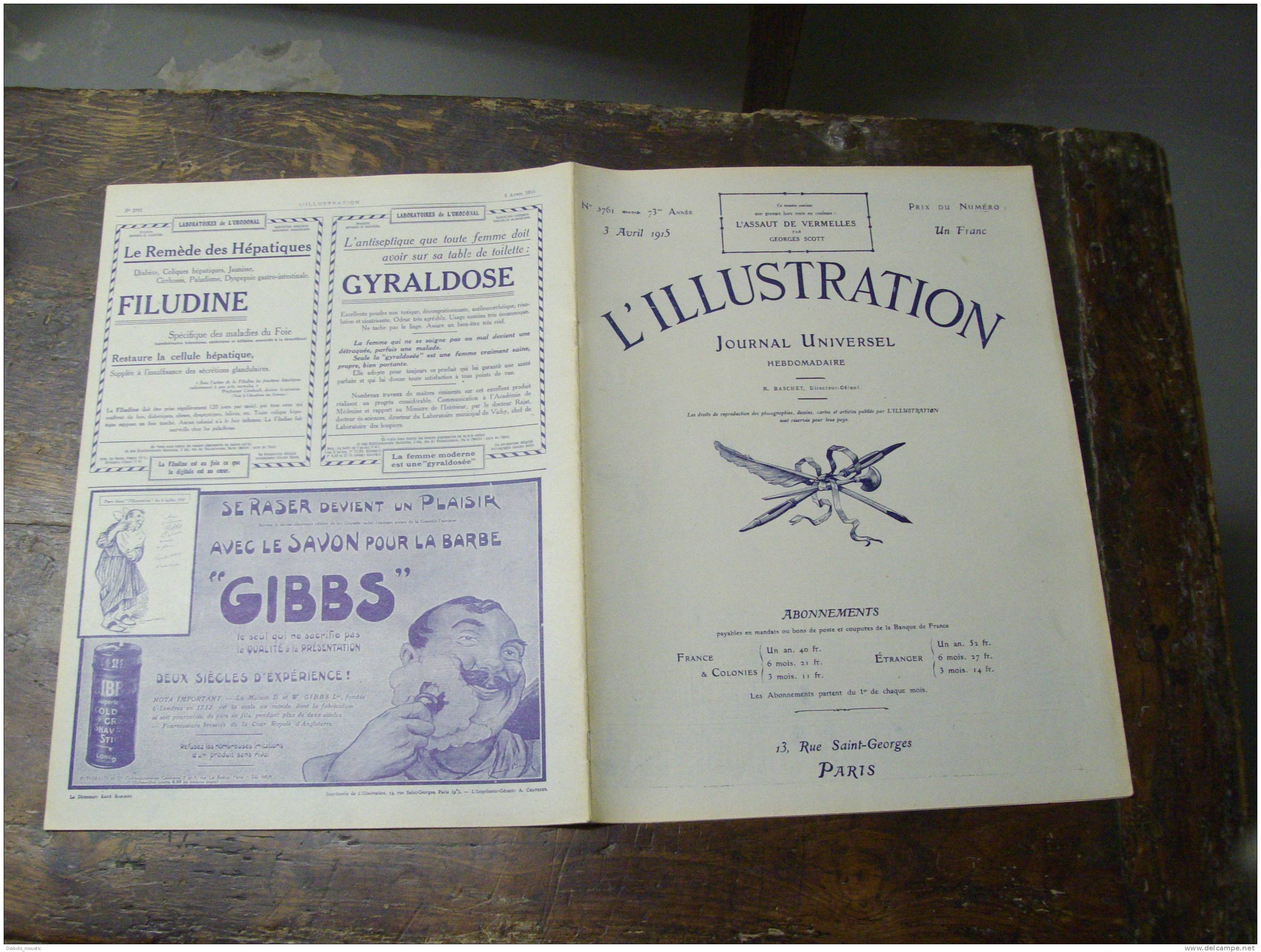 1915 L 'assaut De VERMELLES  ; Cuirassés Suffren,Agamemnon, Charlemagne ;Le Sous-marin Allemand U-36 ; Vapeur Batavier V - L'Illustration