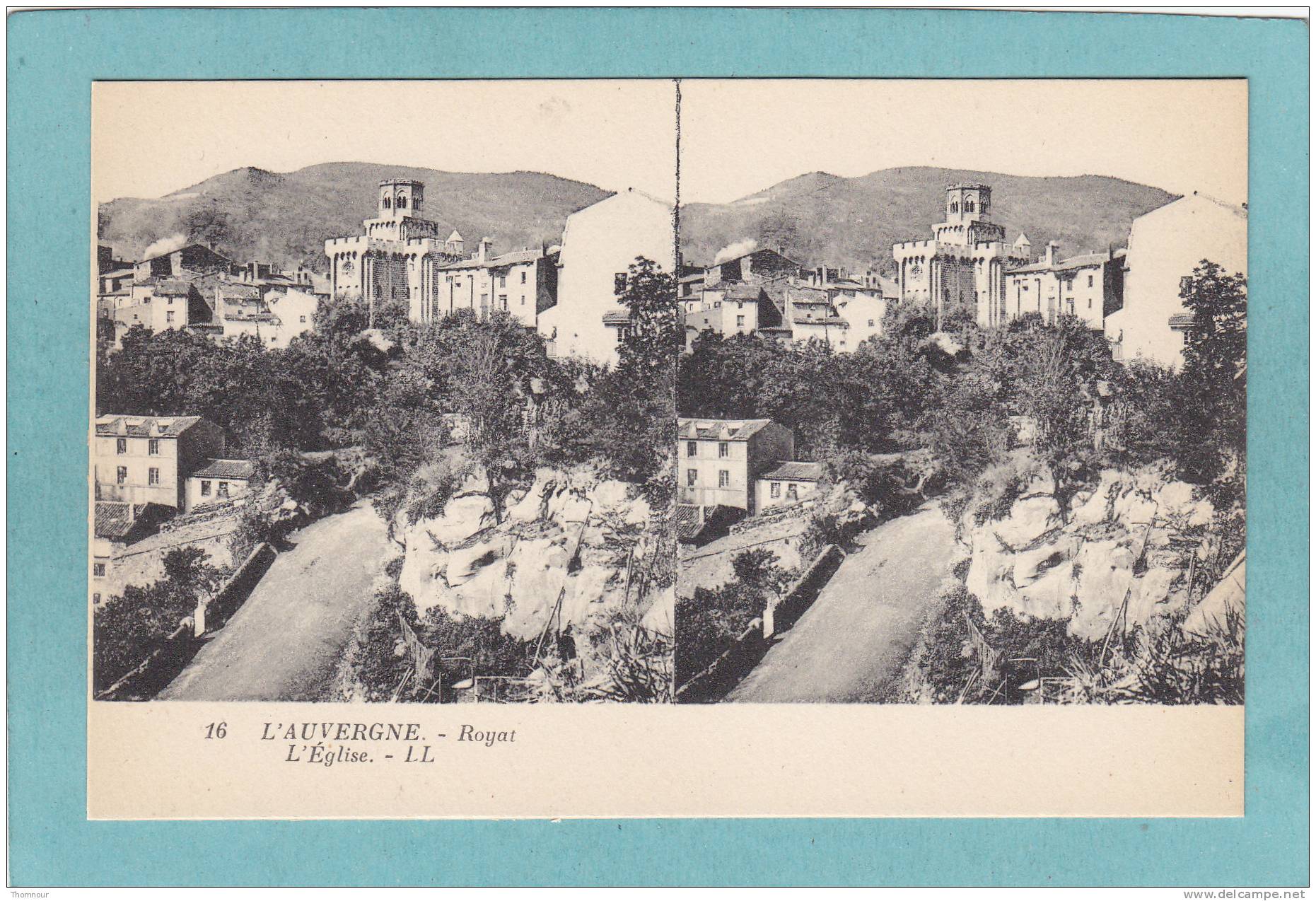 L ´ AUVERGNE.  -  Royat  -  L´Eglise.  -  BELLE  CARTE STEREO  - - Stereoskopie