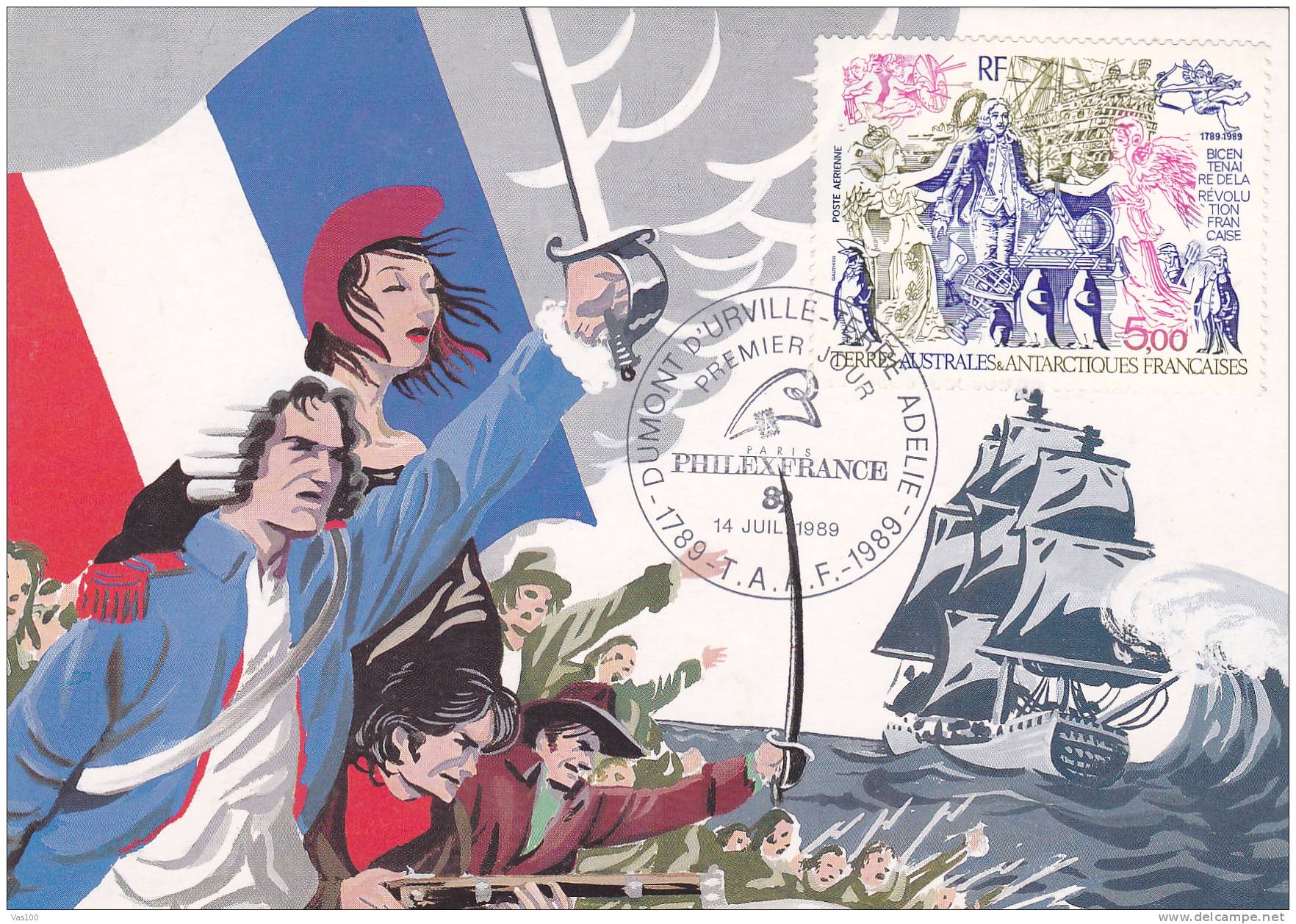 BICENTENAIRE DE LA REVOLUTION FRANCAISE 1989 CM,MAXICARD,CARTES MAXIMUM,DUMONT D'URVILLE,TAAF - Révolution Française