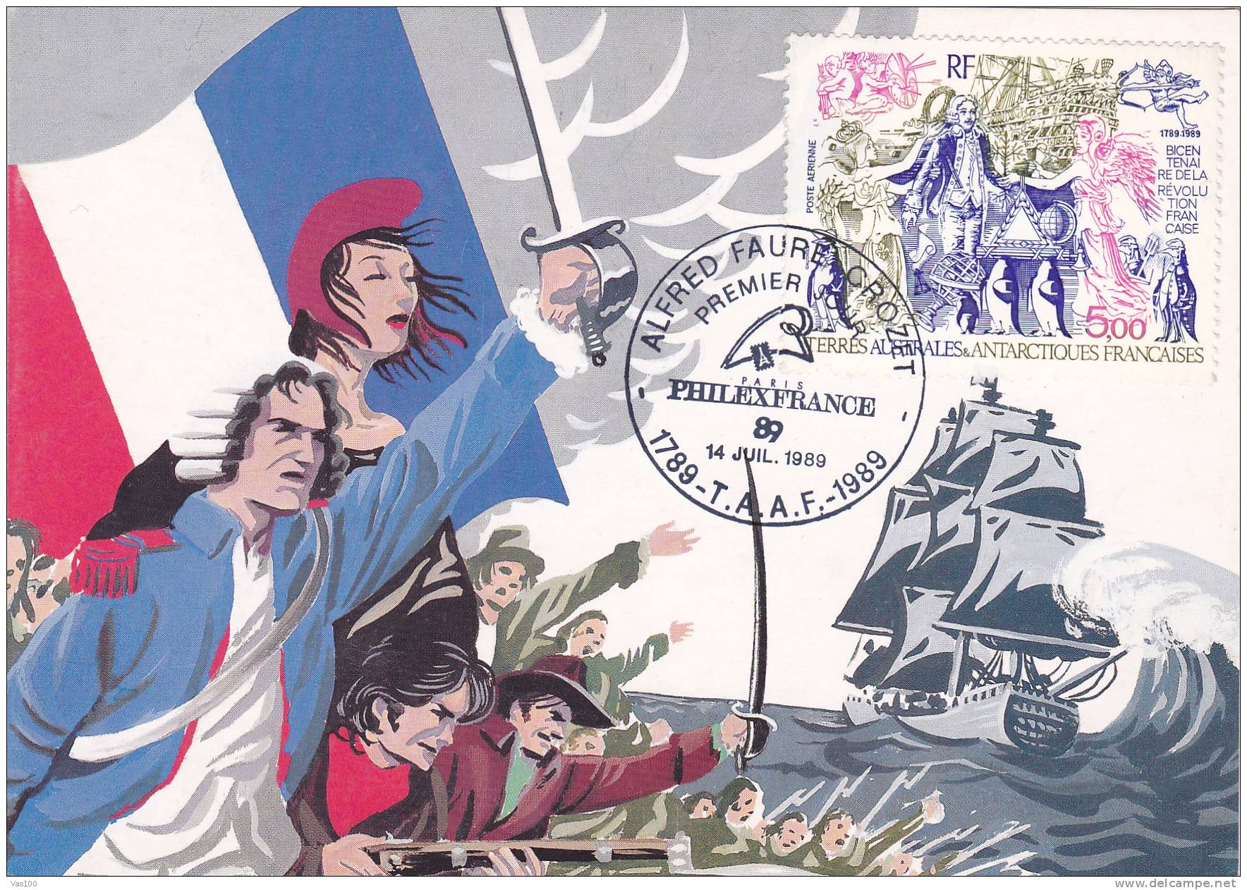 BICENTENAIRE DE LA REVOLUTION FRANCAISE 1989 CM,MAXICARD,CARTES MAXIMUM,ALFRED FAURE CROZET,TAAF - Franz. Revolution