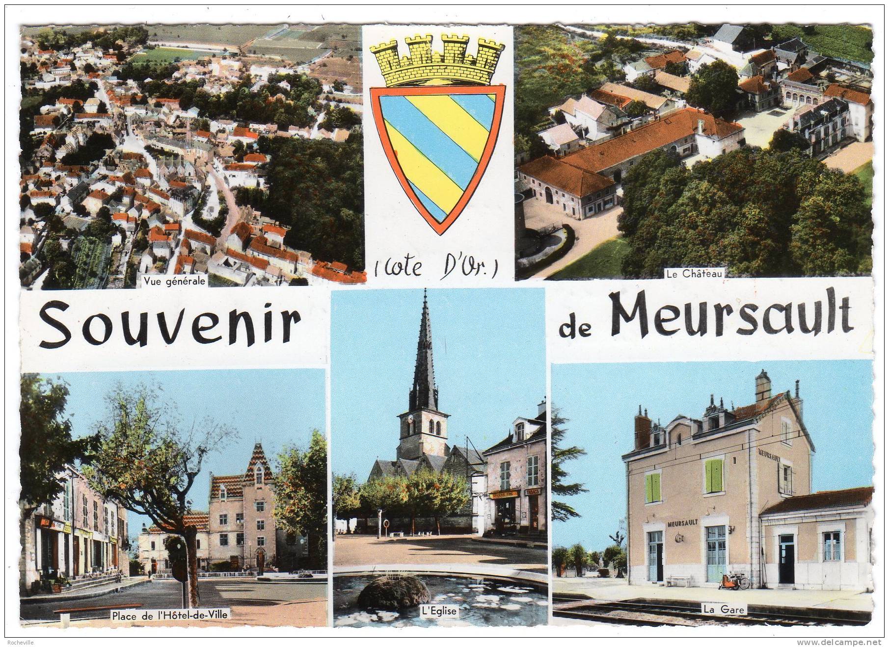 21- Souvenir De Meursault-multivues: Château- Place Hôtel De Ville- Eglise- Gare- Cpsm - Meursault