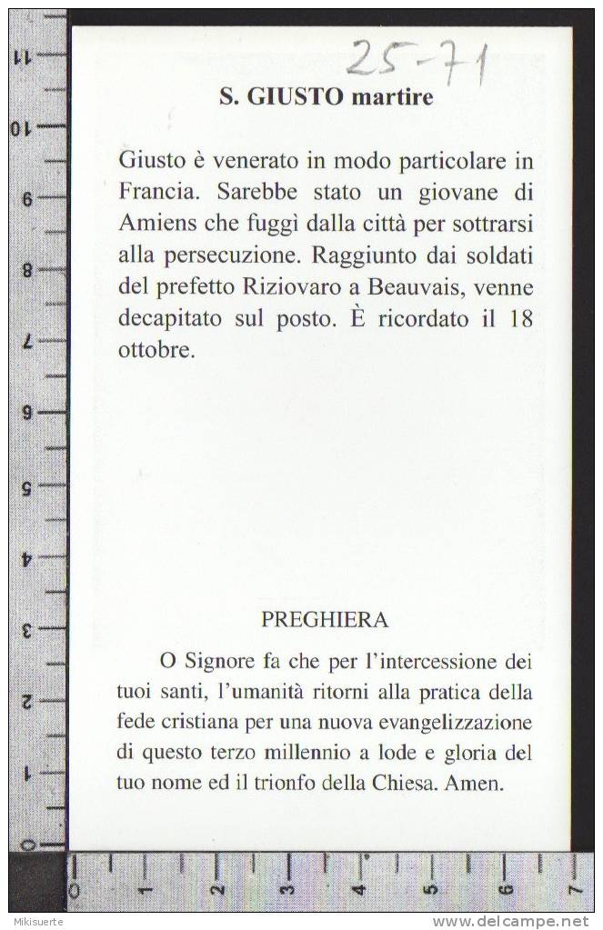 Xsa-25-71 S. San GIUSTO MARTIRE DECAPITAZIONE AMIENS BEAUVAIS Santino Holy Card - Religione & Esoterismo