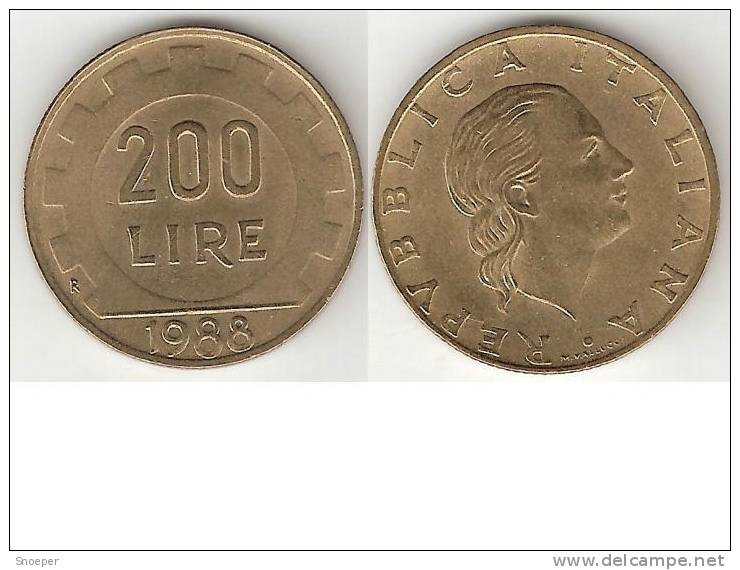 *italia 200 Lire 1988    Km 105  Xf+ - 200 Lire