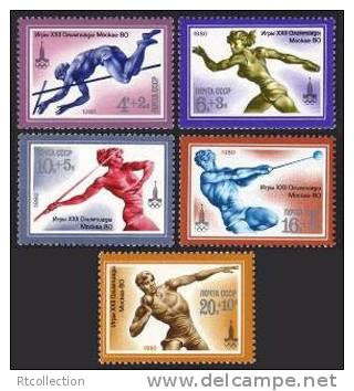 USSR Russia 1980 Moscow Summer Olympic Games Olympics Hammer Throw Jump Shot Put Jumping Sports MNH Michel 4932-4936 - Springconcours