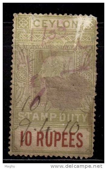 Ceylon Fiscal / Revenue Used, 10R Edward 25c Stamp Duty,  As Scan - Ceylan (...-1947)