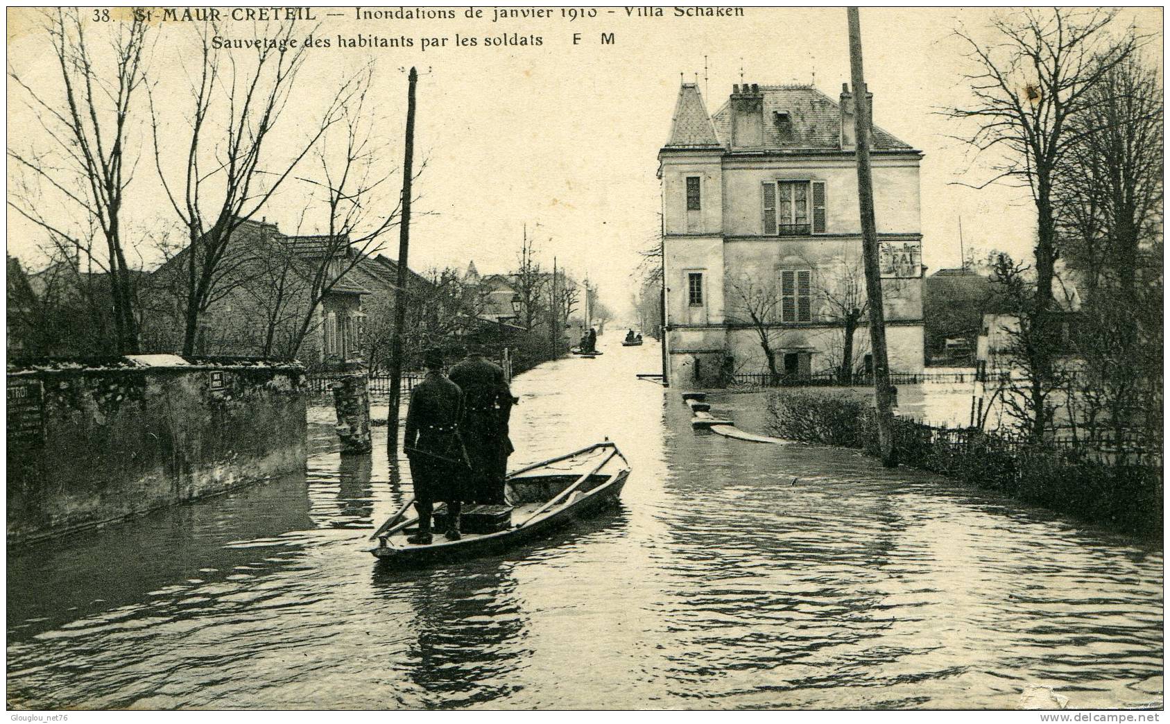 94-ST-MAUR-CRETEIL-INONDATIONS JANVIER 1910-VILLA SCHAKEN..SAUVETAGE DES HABITANTS PAR ...PLACE DE LA GARE....CPA ANIMEE - Saint Maur Des Fosses