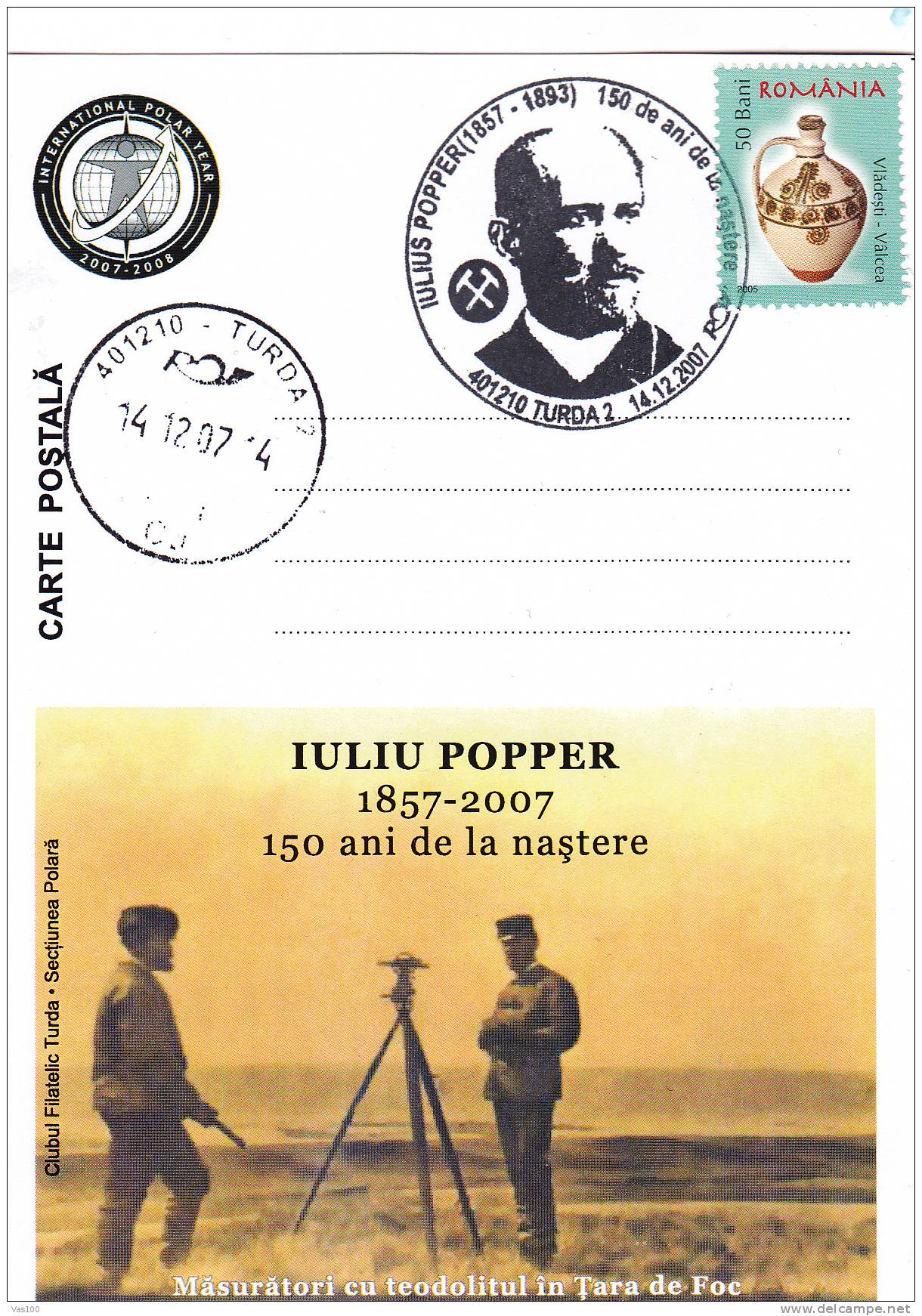 Iuliu Popper Explorer Gold Mining 1X POSTCARD PMK ,2007,RARE! - ROMANIA. - Erforscher