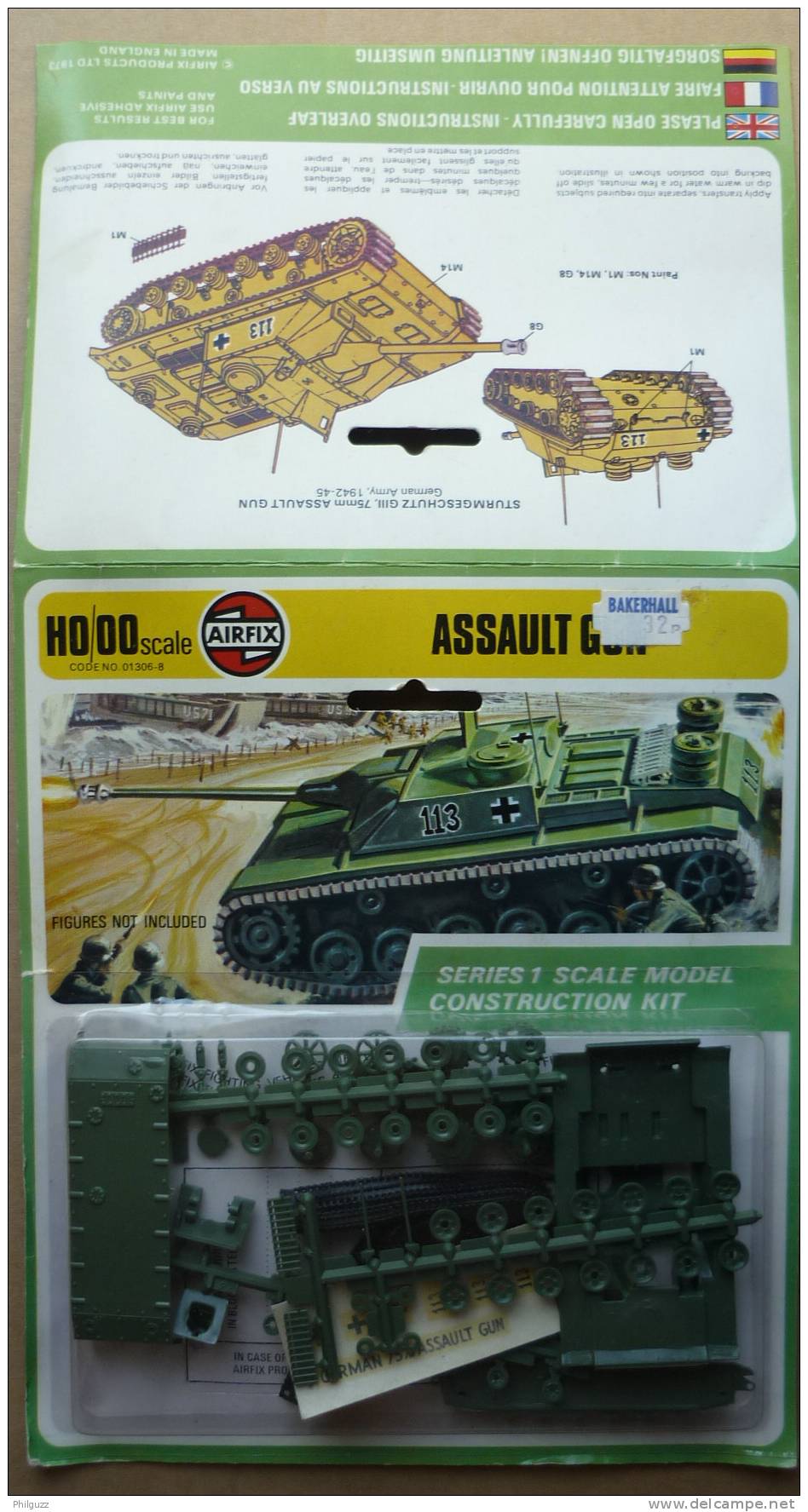 RARE MAQUETTE AIRFIX HO ASSAULT GUN TANK 1973 FIGURINES WWII - Figurines