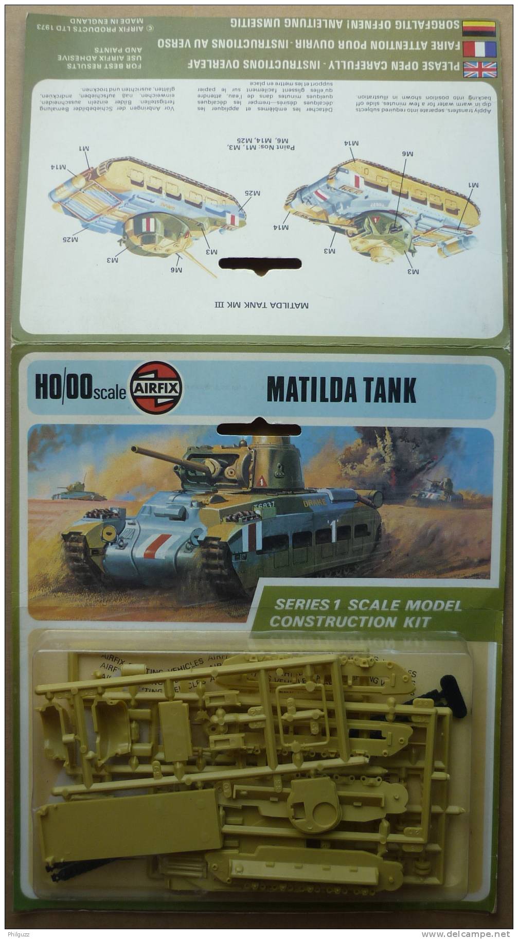 RARE MAQUETTE AIRFIX HO MATILDA TANK MK III 1973 FIGURINES WWII - Figurines