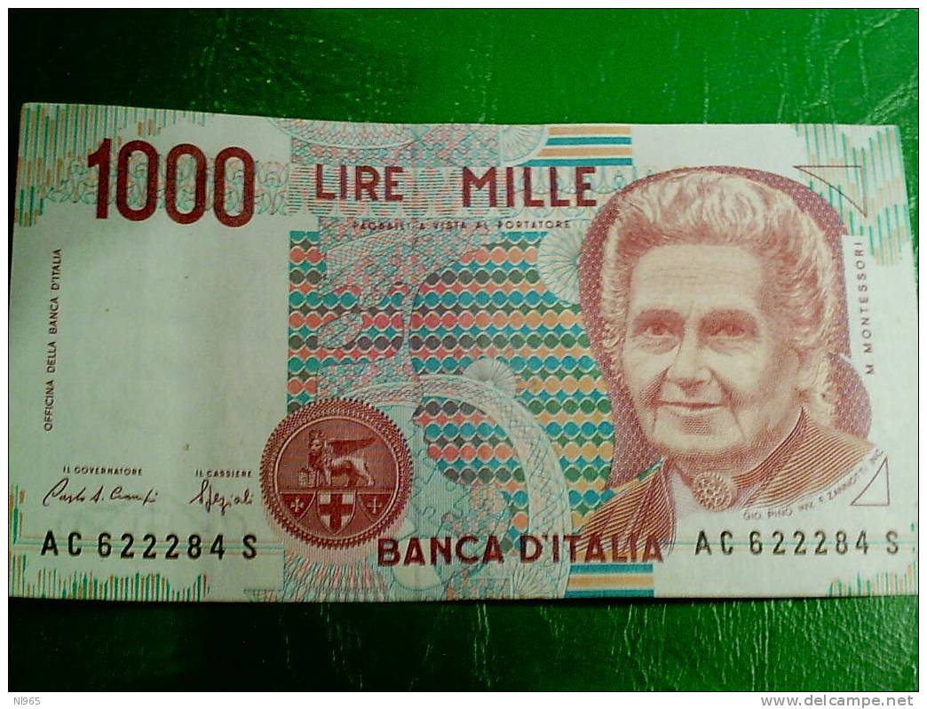 REPUBBLICA ITALIANA -  LIRE MILLE  MONTESSORI 8 DECRETI  - BANCA D´ ITALIA  ANNO 1990/1998 - 1000 Liras