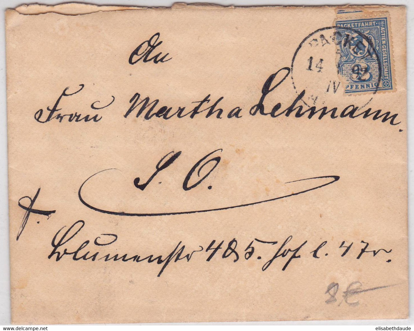 ALLEMAGNE - POSTE PRIVEE : BERLINER PACKETFAHRT AG - 1892 - ENVELOPPE De BERLIN - Private & Local Mails