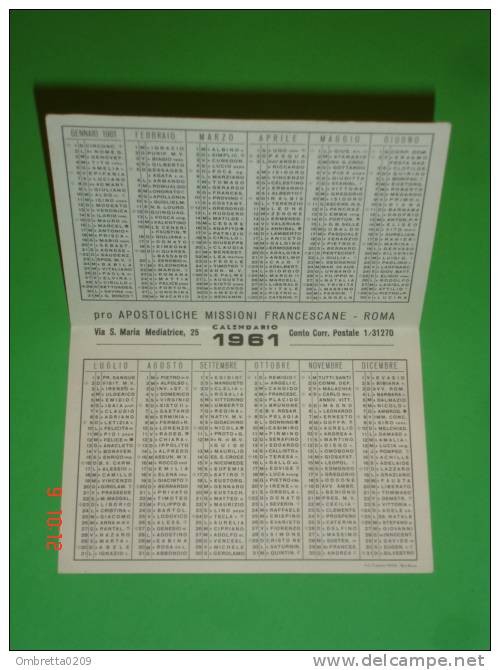 Calendarietto Anno1961 - S.ANTONIO Da Padova  - Apostoliche Missioni Francescane V.S.Maria Mediatrice Roma - Santino - Petit Format : 1961-70