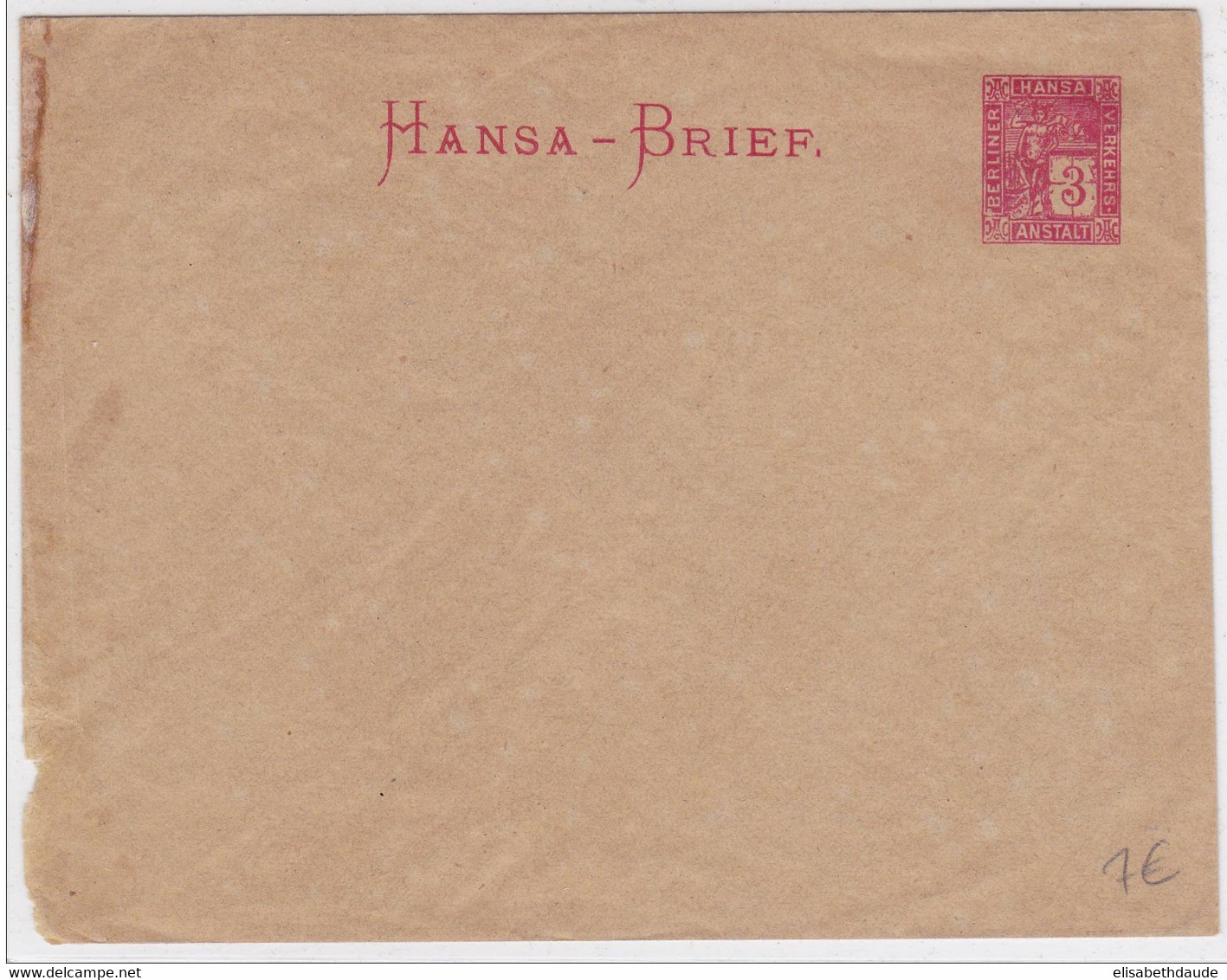 ALLEMAGNE - POSTE PRIVEE : BERLINER HANSA - 1892 - ENVELOPPE ENTIER POSTAL De BERLIN NEUVE - Private & Local Mails