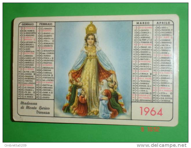 Calendarietto Anno1964 - Santuario Madonna Di MONTE BERICO,Vicenza - Religiosi SERVI Di MARIA - Omaggio Ai Benefattori - Small : 1961-70