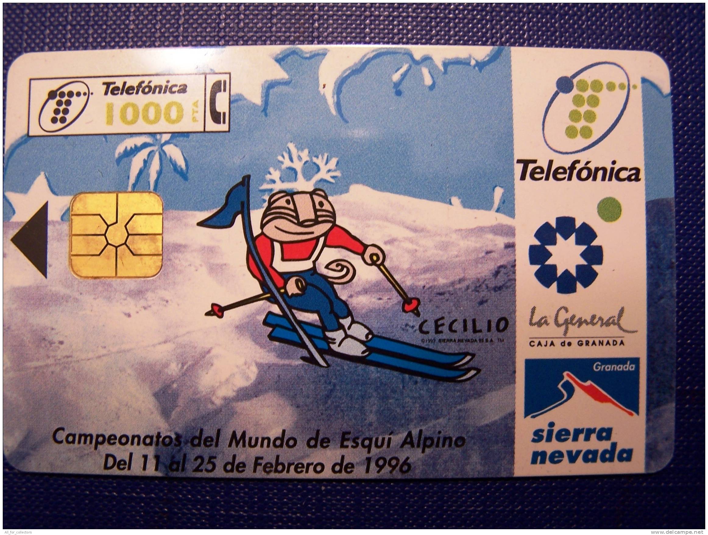Mountains, Sport, Skiing, Spain Chip Phone Card, - Montagnes