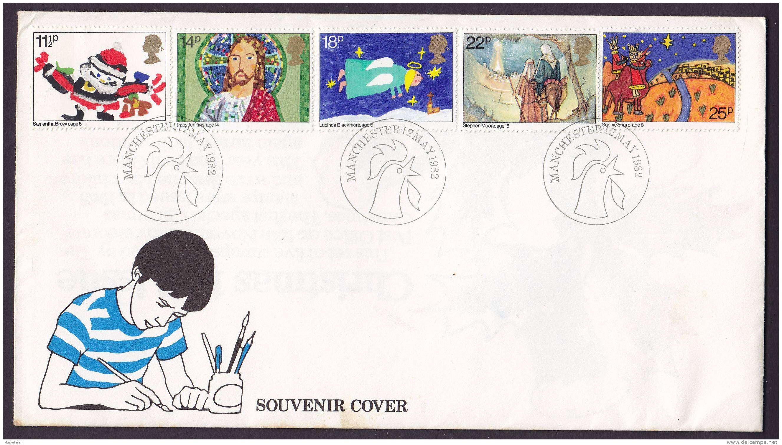 Great Britain 1982 Souvenir Cover Complete Christmas Issue Childrens Drawings - Storia Postale