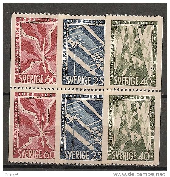TELEGRAPH - CENTENAIRE Du TELEGRAPH - SWEDEN 1953 Yvert # 378/380 - Se-tenant Horizontal Pairs MINT LH - Unused Stamps
