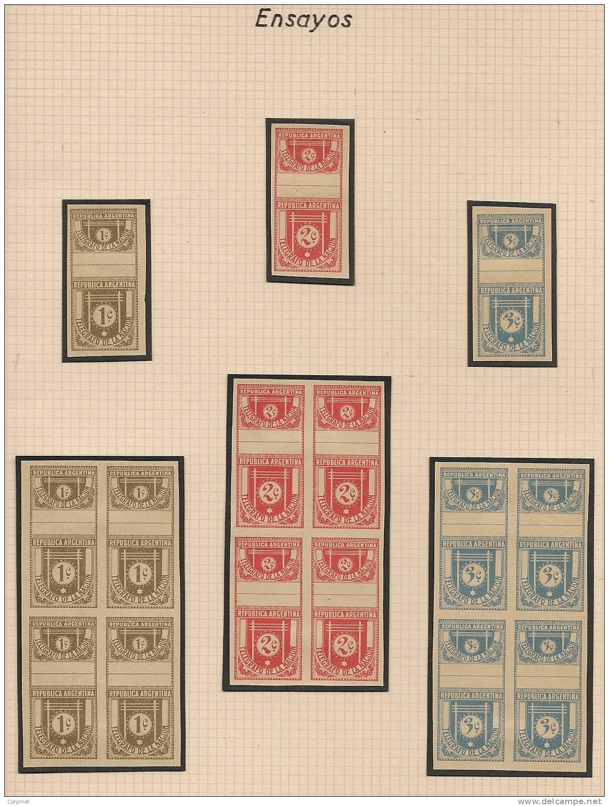 TELEGRAPH STAMPS -ARGENTINA 1930 COMPLETE SET Of 32 Values -IMPERFORATE ESSAYS In The Same Colors -SINGLE And BLOCK OF 4 - Telegraph