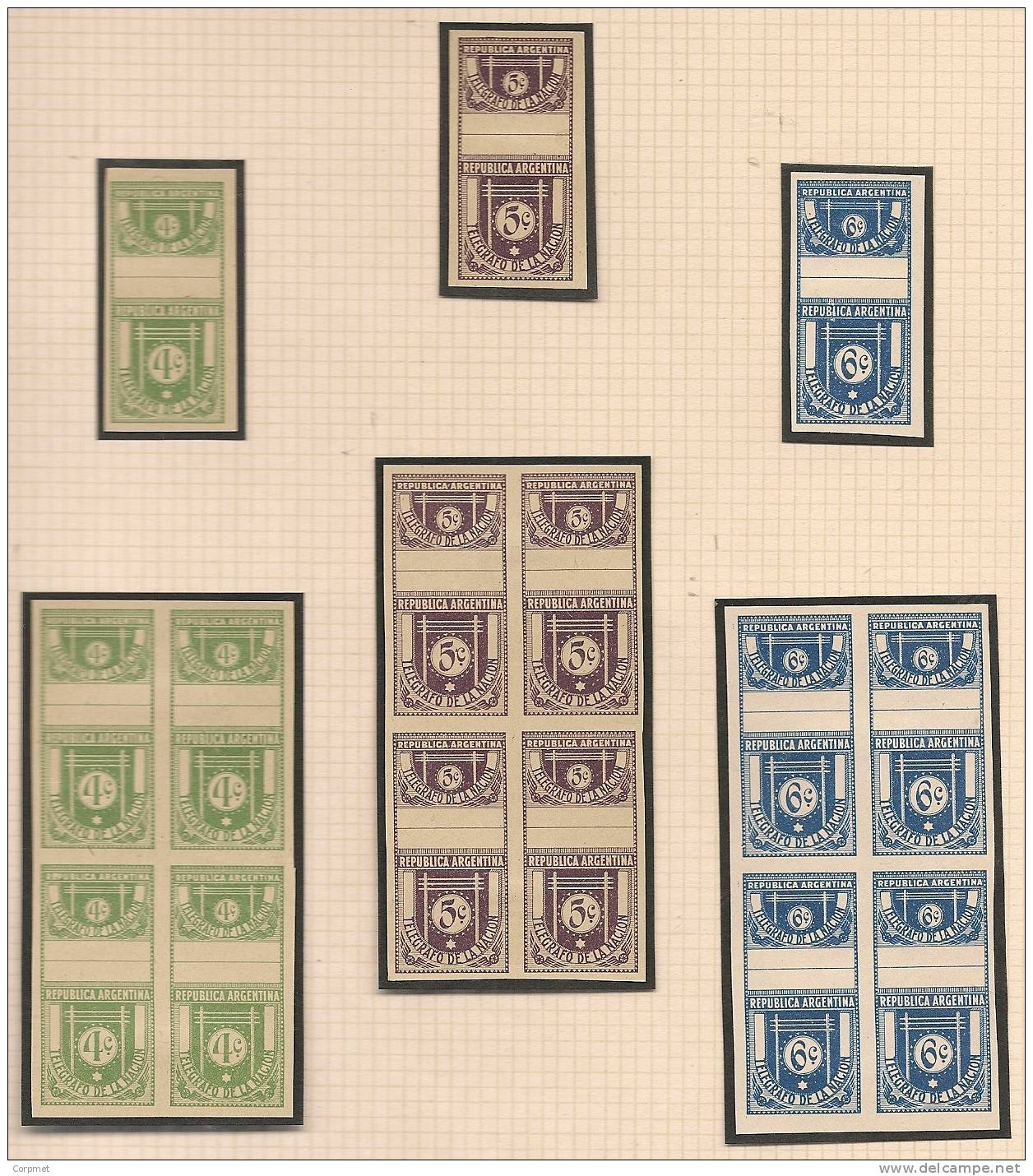TELEGRAPH STAMPS -ARGENTINA 1930 COMPLETE SET Of 32 Values -IMPERFORATE ESSAYS In The Same Colors -SINGLE And BLOCK OF 4 - Telegraafzegels