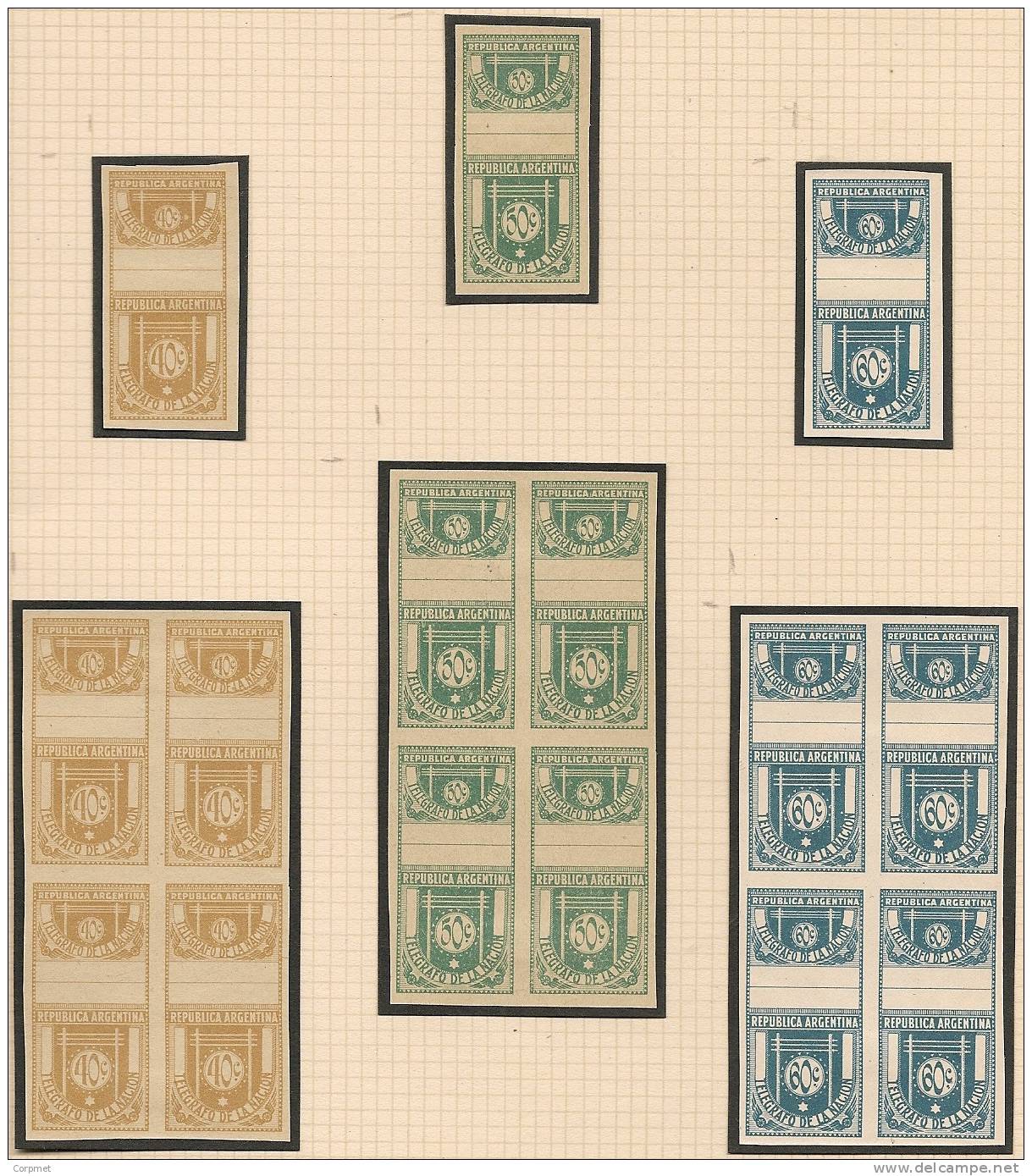 TELEGRAPH STAMPS -ARGENTINA 1930 COMPLETE SET Of 32 Values -IMPERFORATE ESSAYS In The Same Colors -SINGLE And BLOCK OF 4 - Telegraph