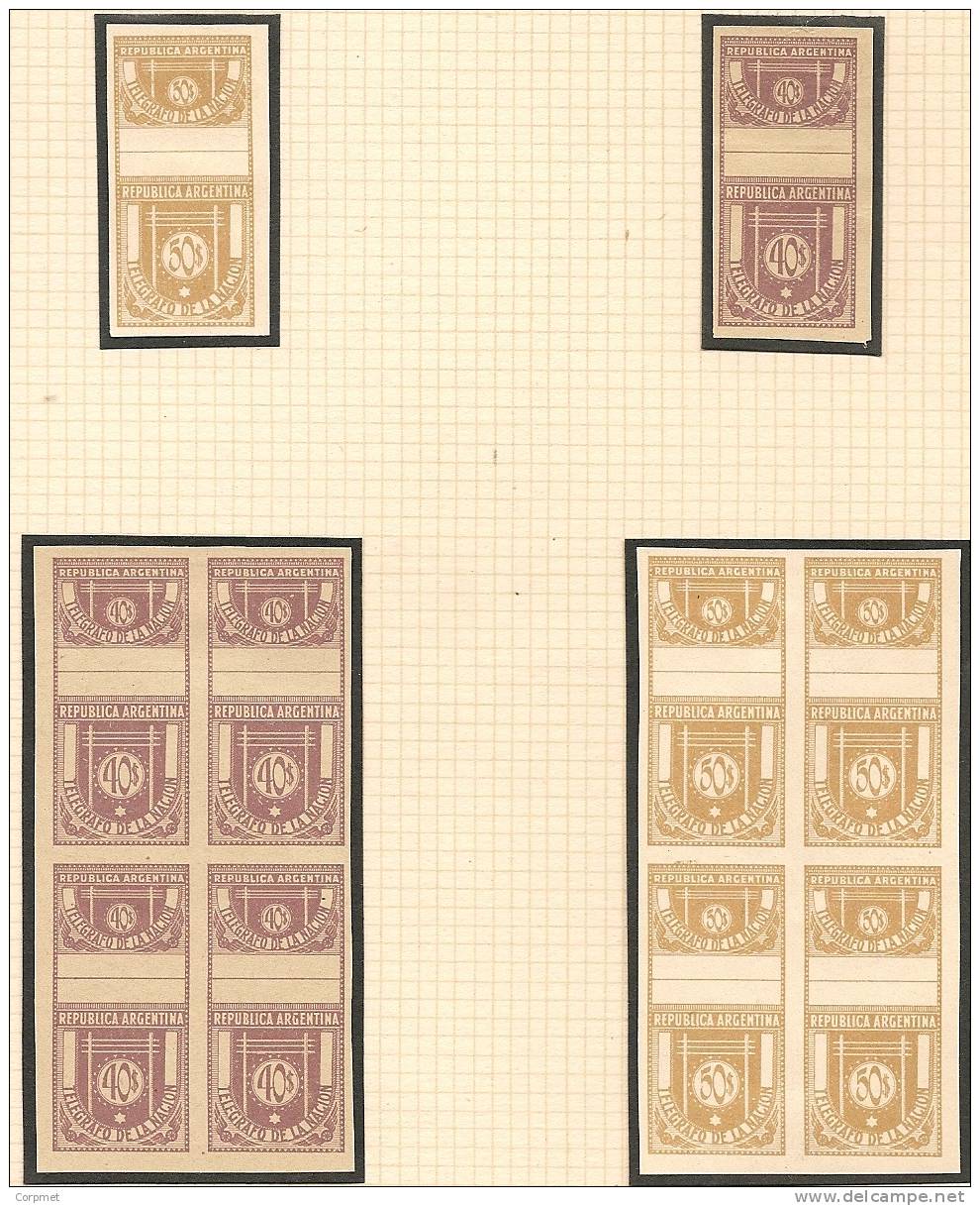 TELEGRAPH STAMPS -ARGENTINA 1930 COMPLETE SET of 32 values -IMPERFORATE ESSAYS in the same colors -SINGLE and BLOCK OF 4