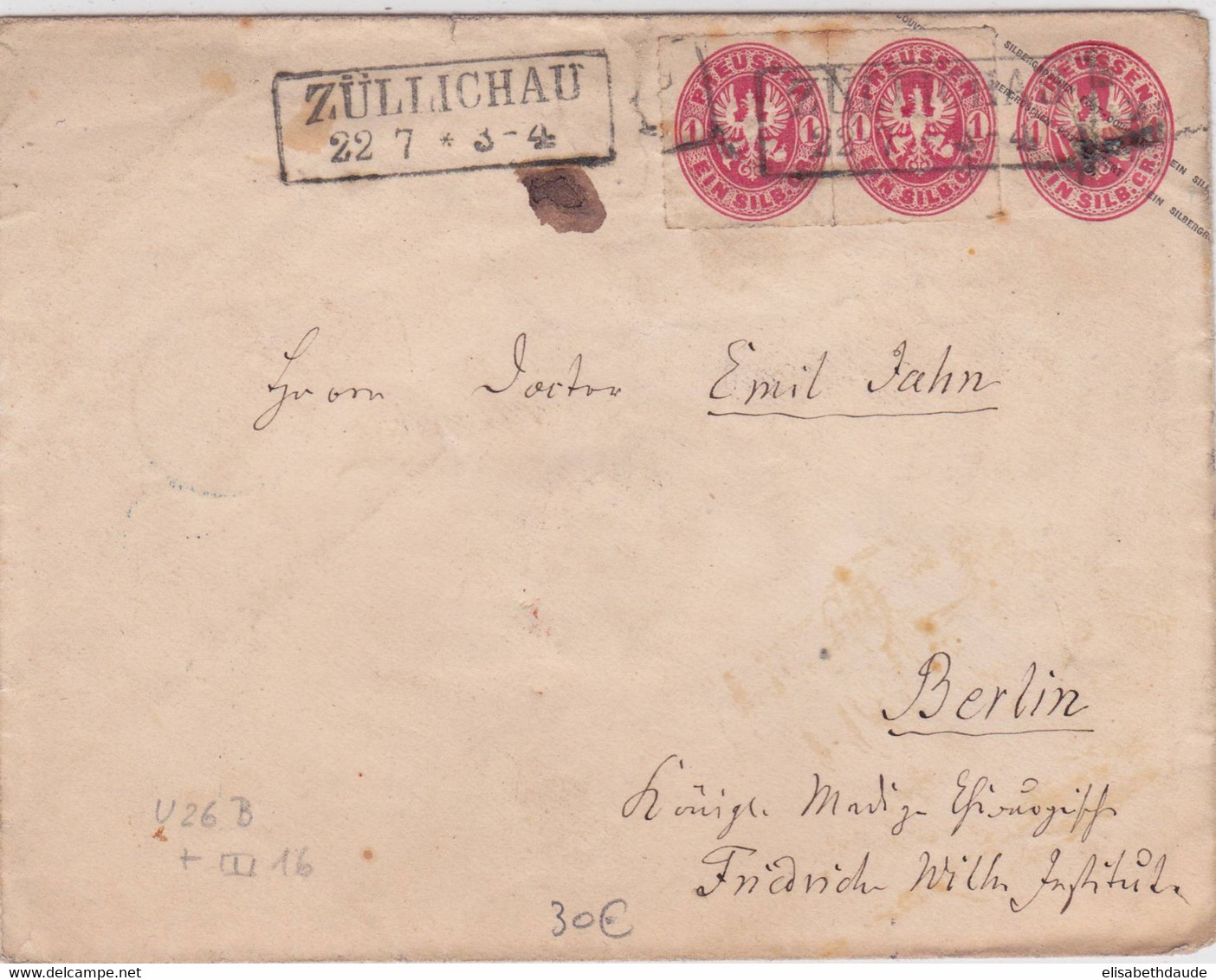 PREUSSEN - ENVELOPPE ENTIER POSTAL De ZÜLLICHAU Pour BERLIN - CACHET RECTANGULAIRE - Sonstige & Ohne Zuordnung